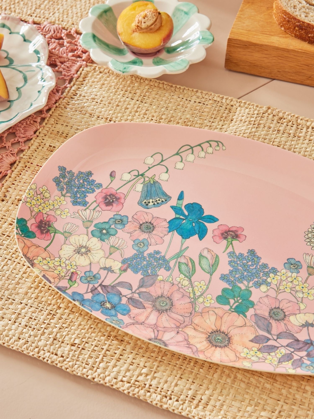 Tablett Rice gross Zartrosa – Blumencollage-Druck