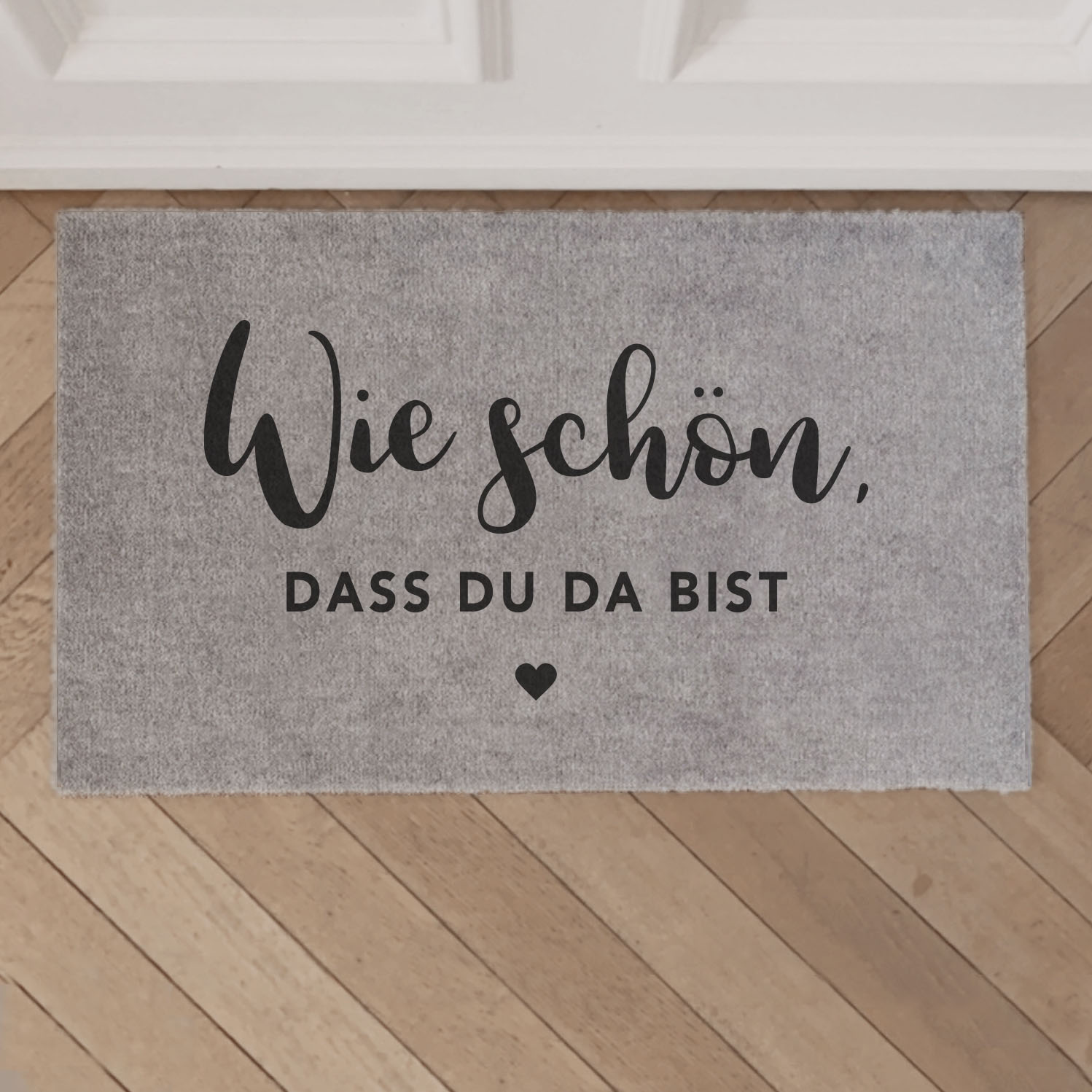Fussmatte grau Wie sch?n, dass Du da bist